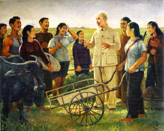 Oil painting on listening to Uncle Ho’s teaching by Vuong Trinh